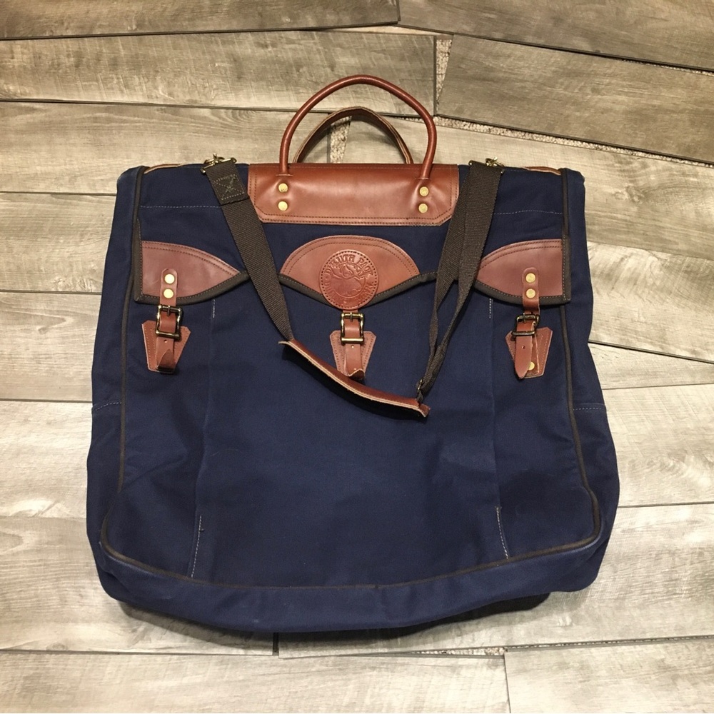 Duluth Pack Blue Canvas Leather Duffel Travel Garment Clothing Sportsman’s Bag